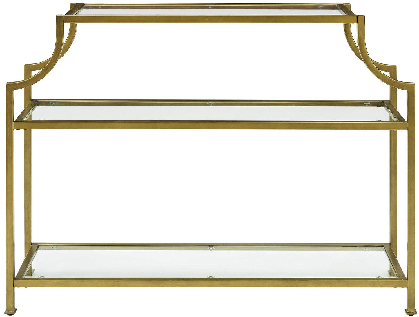 Crosley Furniture Aimee Sofa Console Table with Storage Shelves for Hall, Entryway, or Living Room, Gold and Glass