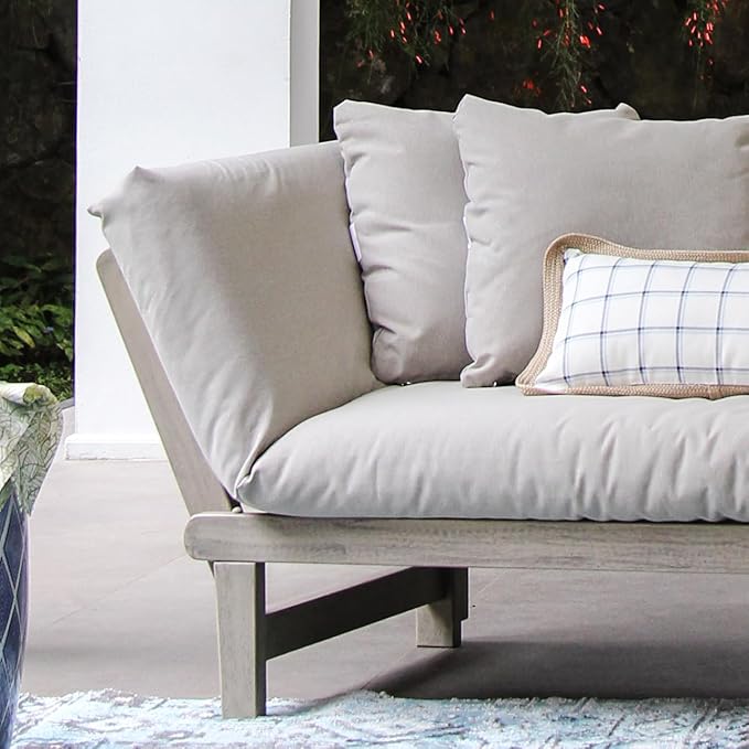 Cambridge Casual West Lake Mahogany Outdoor Convertible Sofa Daybed, Weathered Gray/Oyster Cushion