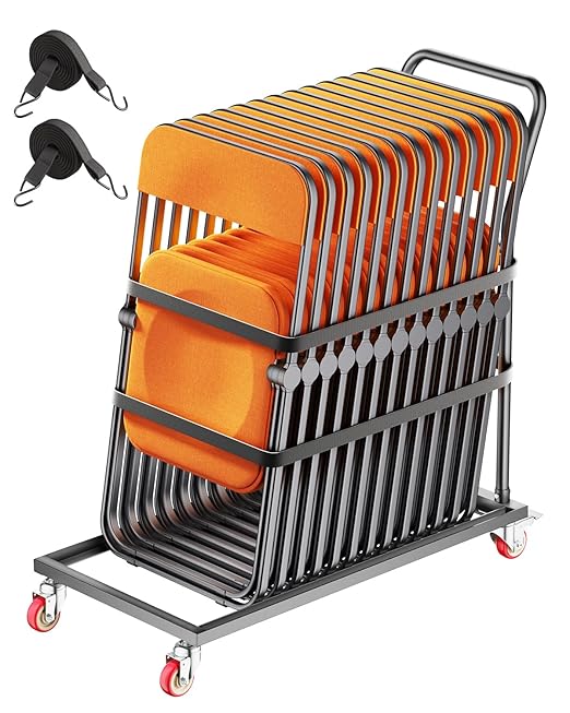 VEVOR Folding Chair Rack, 300 LBS Capacity, L-Shape Vertical Placement Chair Cart for 25 Chairs, Heavy-Duty Metal Chair St...