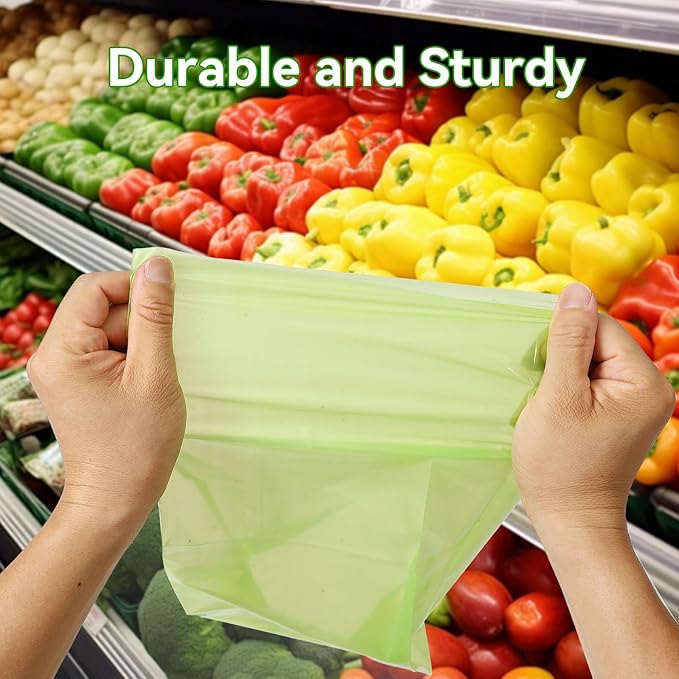 Reusable Produce Bag,Vegetable and Fruit Storage Bags 40PK, Green Color Fresh Bags Keep Vegetable and Fruit Stay Fresh Longer,Sterilization Bag,Salad Fresh Bag