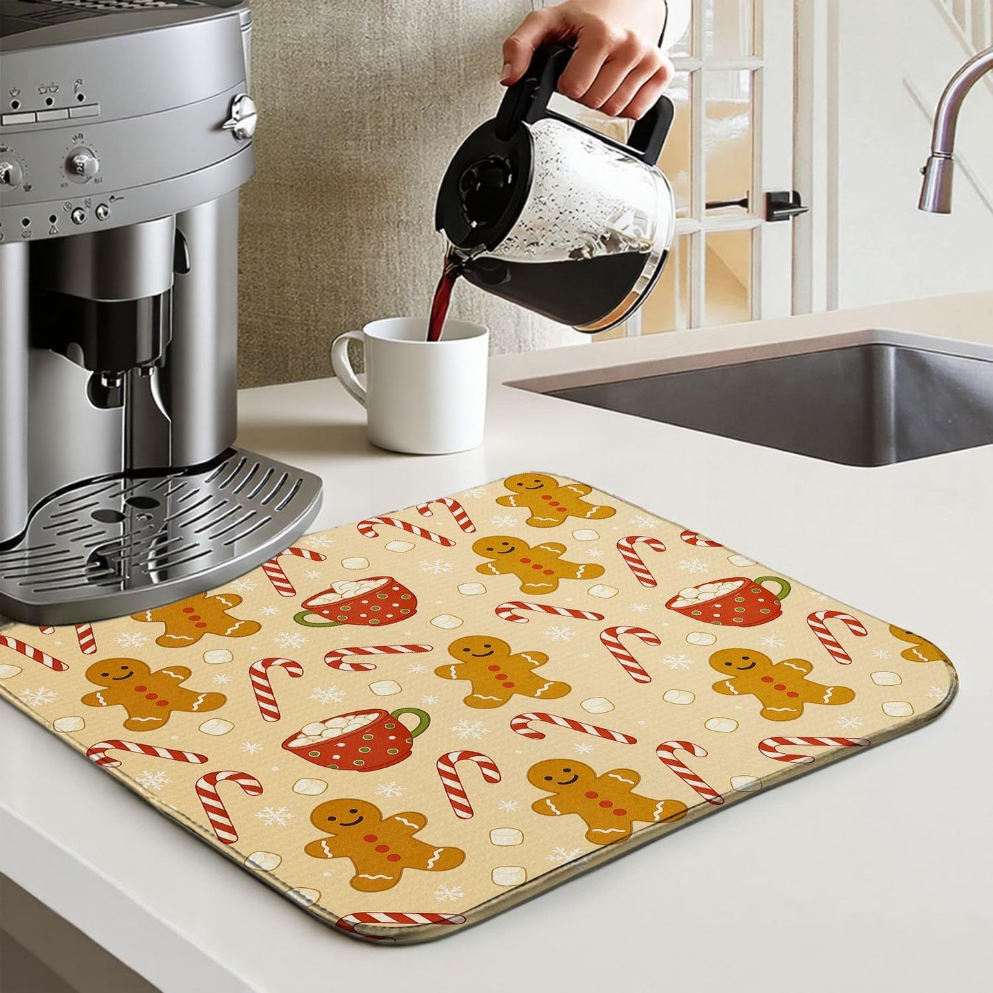 Christmas Drying Mat for Kitchen Counter 18" X 24" Gingerbread Dish Drying Mat for Kitchen Decor Xmas Drying Mats For Home Counter Drying Mats For Dishes Dish Mat Drying Mat
