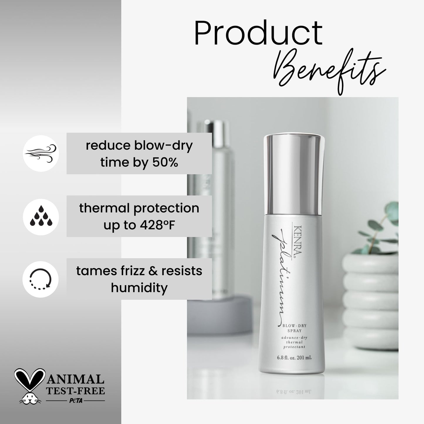 Kenra Platinum Blow-Dry Spray | Time-Saving Heat Protectant | Detangles, Smooths, and Softens | Eliminates Frizz & Resists Humid
