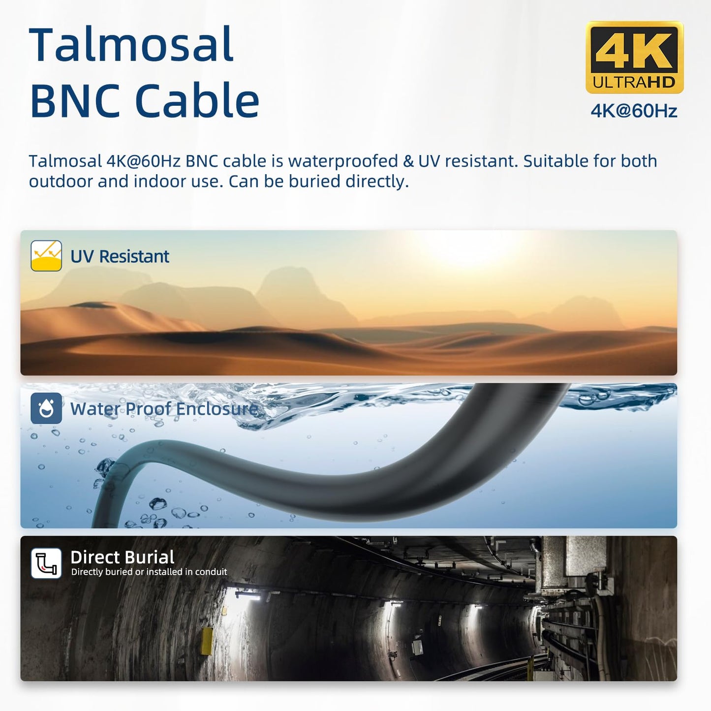 Talmosal 12G Sdi Cable 125 Ft, Rg11 Coax 4K Bnc Cable Supports Hd-Sdi/3G-Sdi/6G-Sdi/12G-Sdi/4K/8K 75 Ohm 4K Sdi Video Cable For