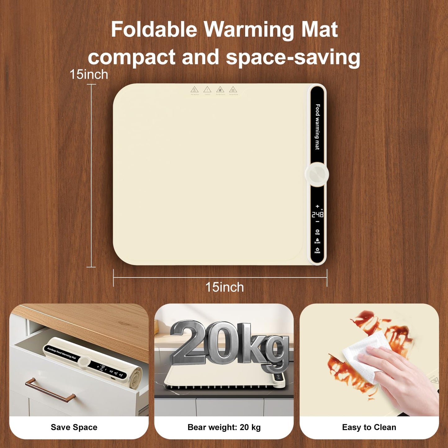 Small Warming Mat for Food Portable Rolled-up Silicone Food Warmers for Parties,Buffet,Countertop Electric Food Warming Mat 9-Level Precise Temp Control Keep Warming Last 18 Hours