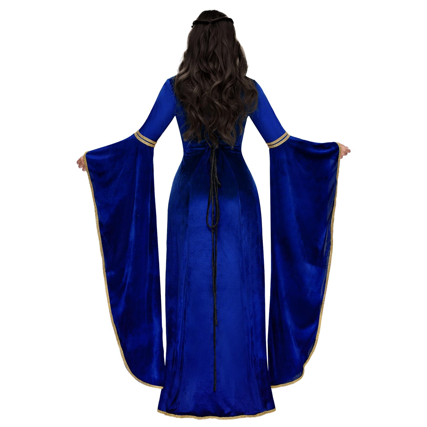 Spooktacular Creations Renaissance Costume Women, Blue Velvet Medieval Dress for Women, Irish Fairy Renaissance Dress with Decorated Lace for Wedding, Halloween Cosplay Themed Party (X-Large)