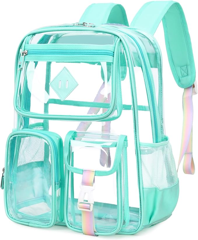 PIG PIG GIRL Clear Backpack for School,Heavy Duty PVC Transparent Bookbag for Girls Stadium Approved See Through Backpack