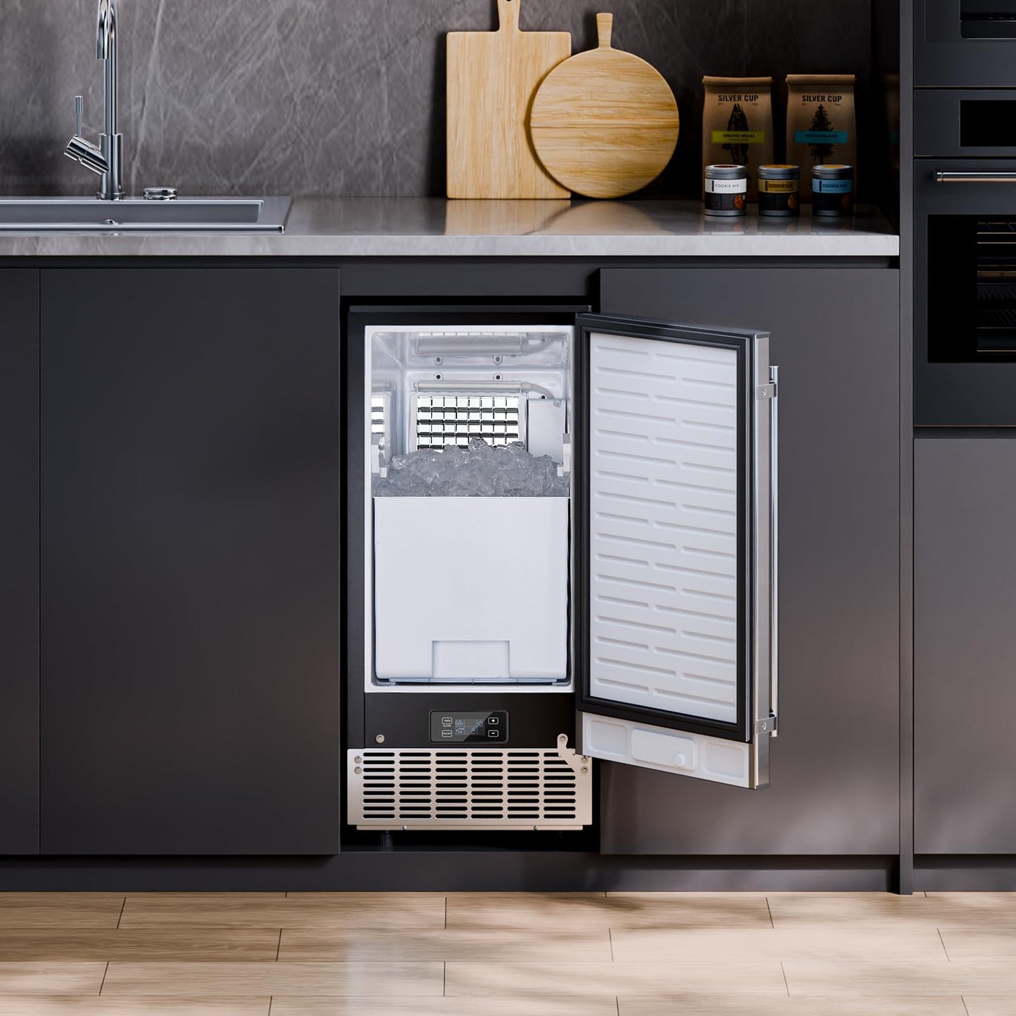 VEVOR Undercounter Built-in Ice Maker, 80 Lbs/Day Under Counter Ice Maker Machine with Reversible Door, Stainless Steel Freestanding Ice Maker for Commercial Home Kitchen, Electric Drainage