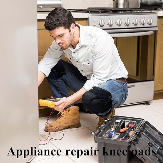 JYBTAA Men/Women Knee Pads for Cleaning,House Work,Scrubbing Floors, Gardening kneepad for Carpet Installations Welding, Adjustable Flooring Knee Protectors Cushion for Mechanics, Black L. (1 Pair)