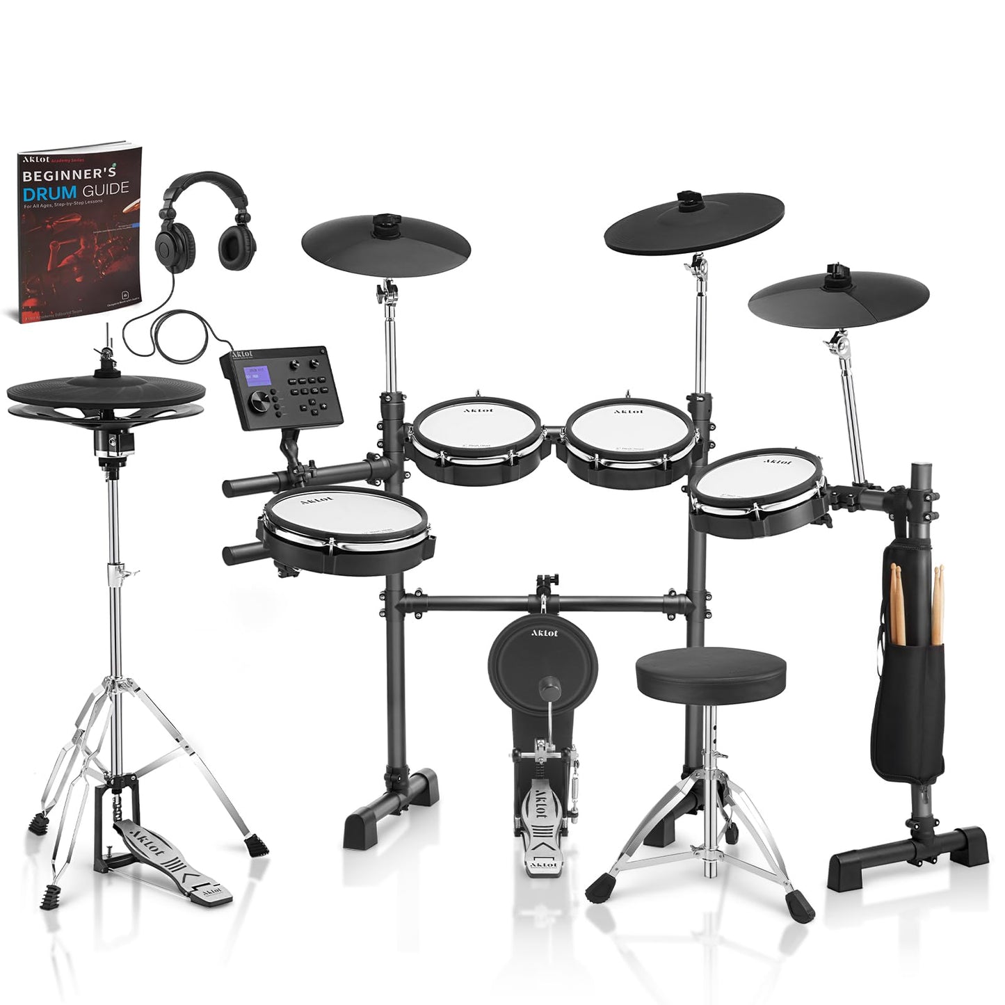 AKLOT Electric Drum Set - 12" Hi-Hat, 10" Dual-Zone Snare, Mesh Heads, 460 Sounds, Model B-Core541, Color 541
