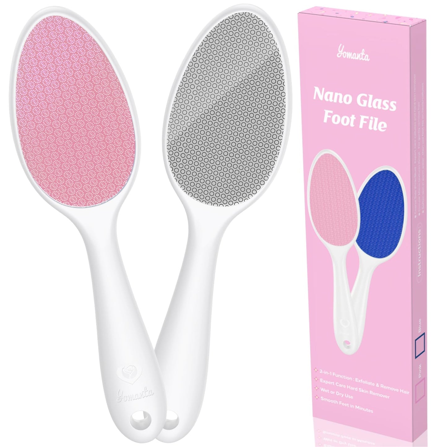yomanta Foot File, Nano Glass Foot File Callus Remover with Handle, 2-in-1 Foot Scrubber Dead Skin Remover, Gentle Exfoliation F