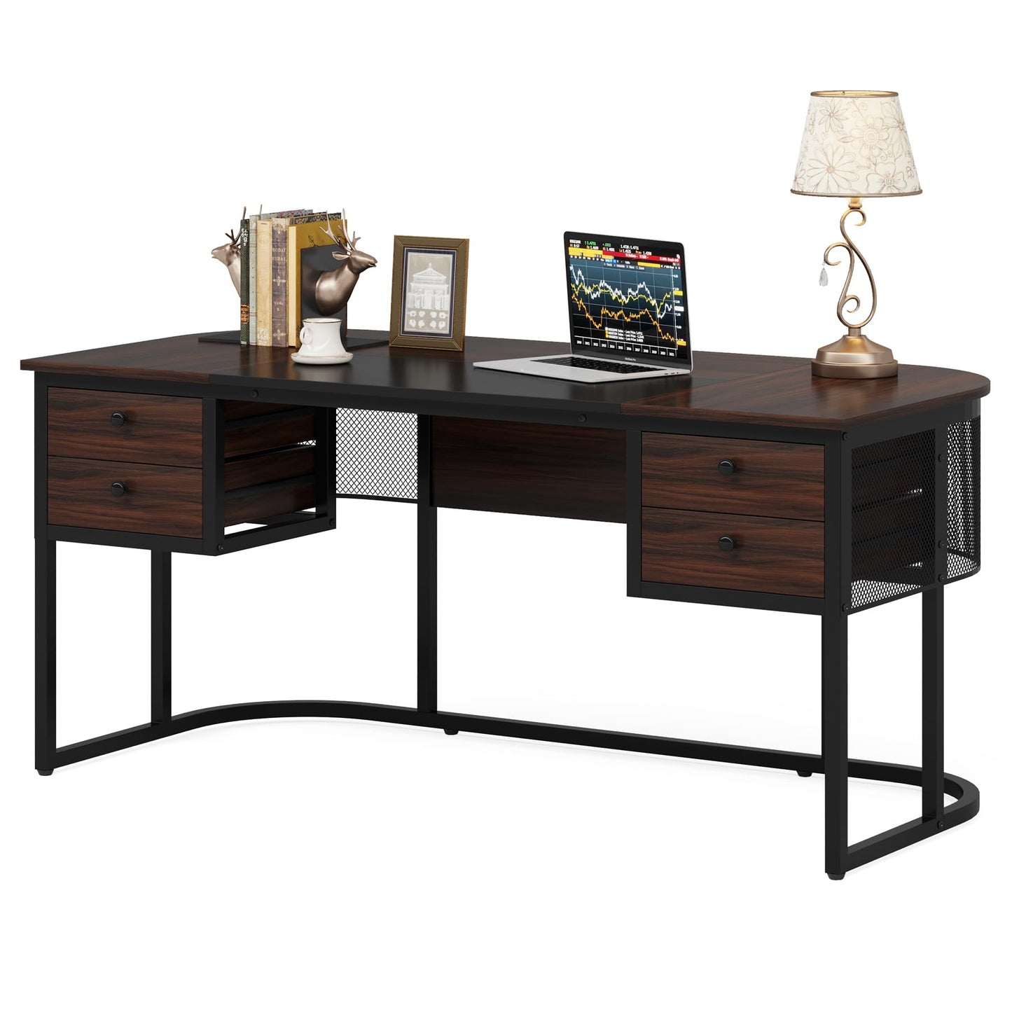 Tribesigns 63-Inch Executive Desk with 4 Drawers, Large Home Office Desk Computer Desk, Business Furniture Desk Workstation for Home Office, Dark Walnut