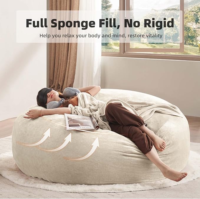 5FT Big Bean Bag Chairs for Adults Bean Bag Chairs with Filler Soft and Comfortable Memory Foam Chair Giant Bean Bag Chair, Adult Living Room, Suitable for Bedroom, Dormitory Gaming (Apricot)