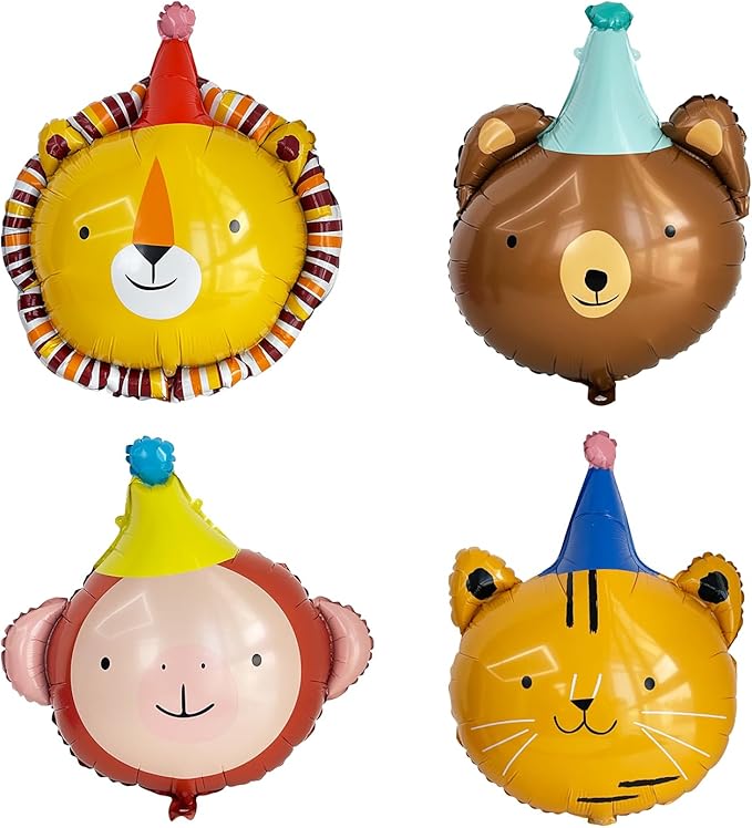 Animal Head Foil Balloon Kit, Lion Bear Monkey Cat foil balloon, Birthday Party Decorations, Baby Shower Supplies (Animal ...