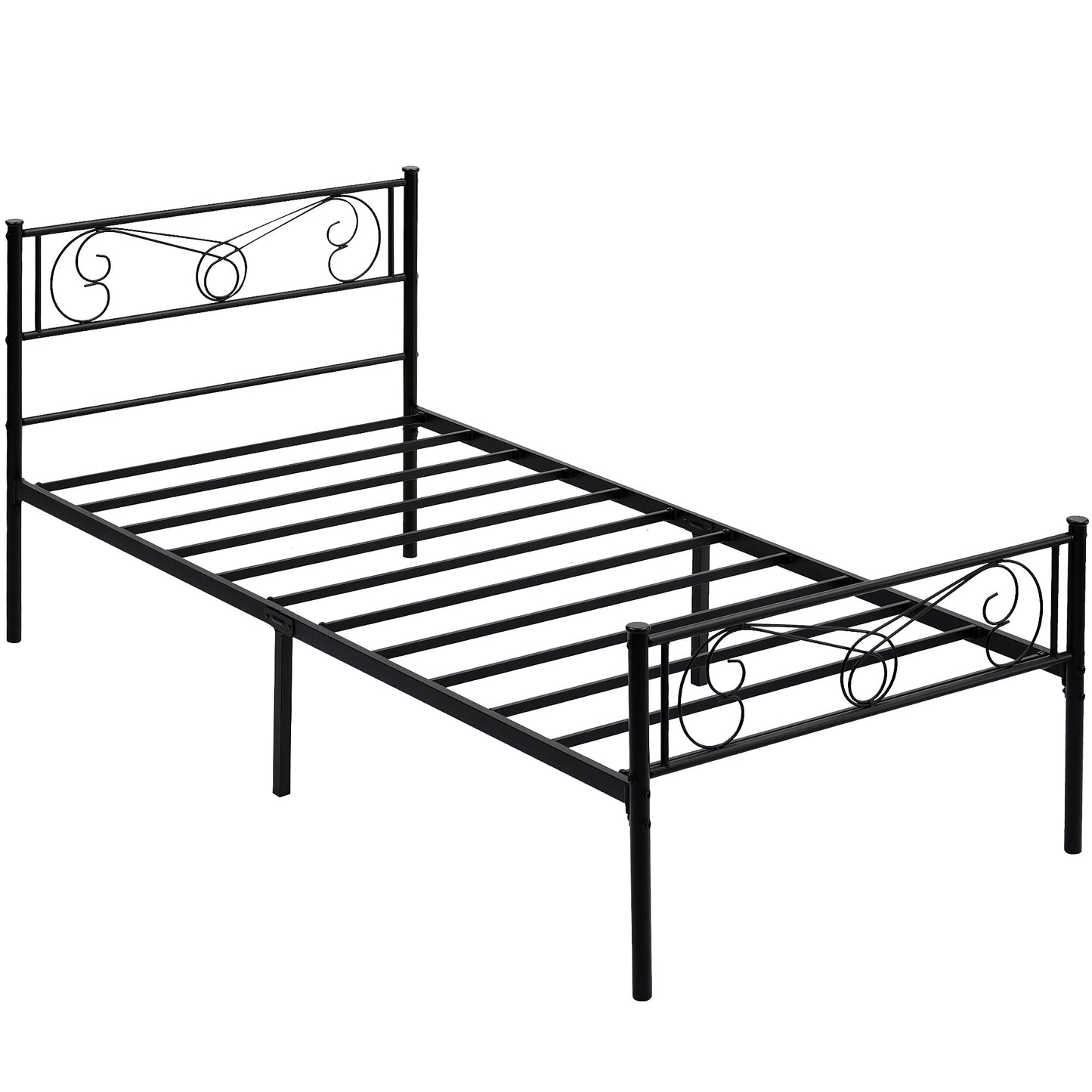FinerFurnis Twin Size Metal Platform Bed Frame with Headboard and Footboard, No Box Spring Needed, Under Bed Storage Space, Mattress Foundation, Simple Assembly, Modern Style Bed Frame Platform