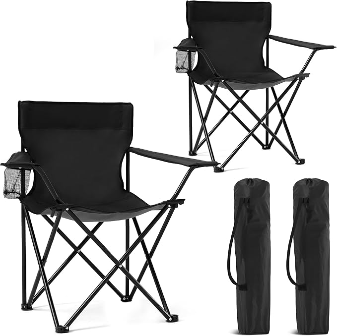 2 Pack Portable Camping Chairs Folding Lawn Chair Outdoor Lightweight Beach Chair with Cup Holder & Carry Bag for Outside ...