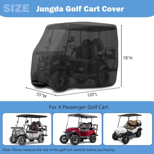 Jungda Golf Cart Cover,Waterproof Universal 4 Passenger Golf Cart Covers,Golf Cart Accessories for Outdoor Storage Protective - 120"L x 55"W x 78"H