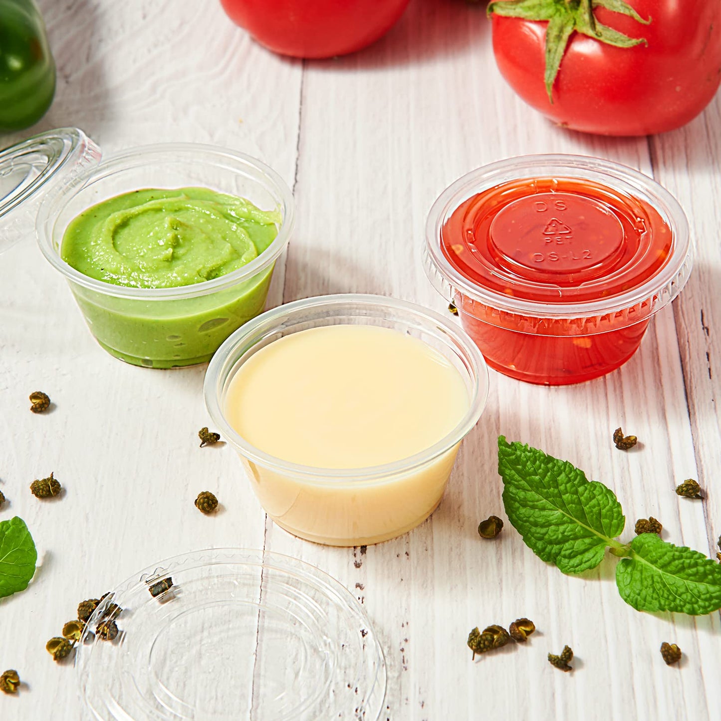 200 Sets 2 oz Disposable Plastic Portion Cups with Lids, Small Plastic Condiment Containers for Sauce, 2 oz Jelly Shot Cups
