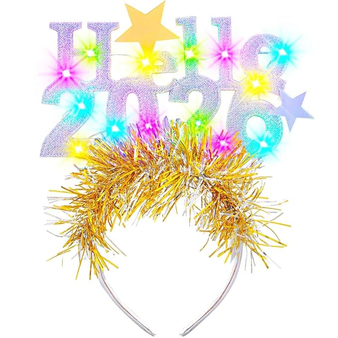 Zoestar Light Up 2026 Headband LED New Year Headbands Glow NYE Party Hair Accessories for Women (1 Silver)
