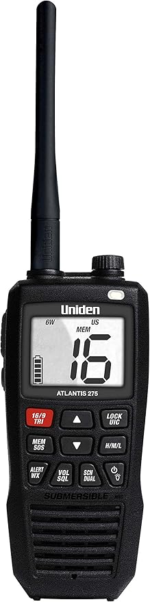Uniden Atlantis 275 Handheld Two-Way VHF Marine Radio, Floating IPX8 Submersible Waterproof, Large Dual-Color Screen, 6-Wa...