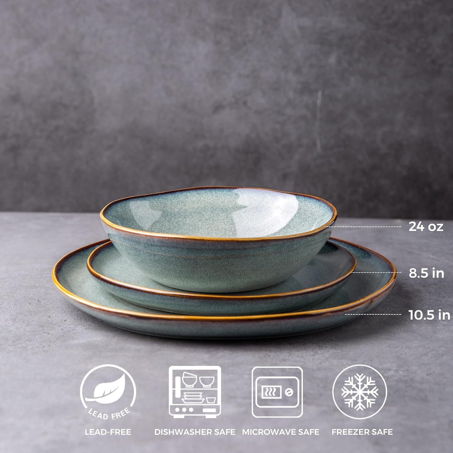 AmorArc Ceramic Dinnerware Sets,Handmade Reactive Glaze Stoneware Plates and Bowls Set,Highly Scratch Resistant | Dishwasher & Microwave Safe Dishes Set,Service for 12 (36Pcs)