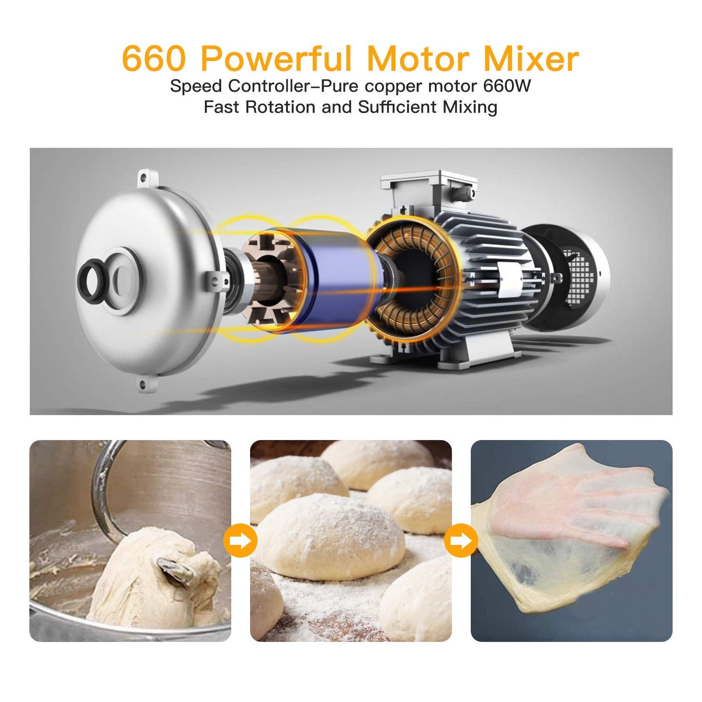 Stand Mixer 7.5QT 10-Speed 660W Tilt-Head Kitchen Electric Food Cake Mixer with Stainless Steel Bowl, Whisk, Dough Hook, Beater & Splash Guard, Silver