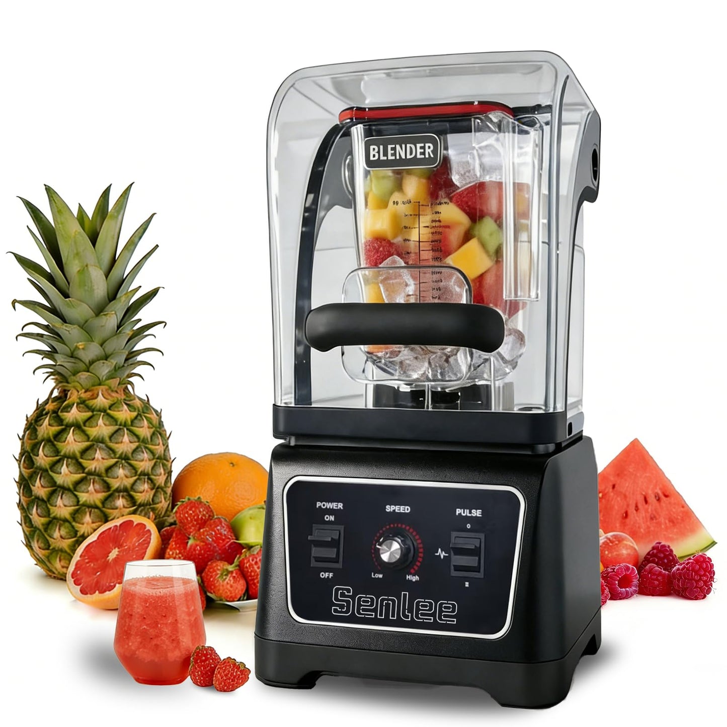 Commercial Blender Heavy Duty 2200W Professional-Grade with 64oz BPA-Free Jar, Quiet Shield, Self-Cleaning, 6-Leaf Stainless Steel Blade for Smoothies, Ice Crush, Shakes - Restaurant & Kitchen Use