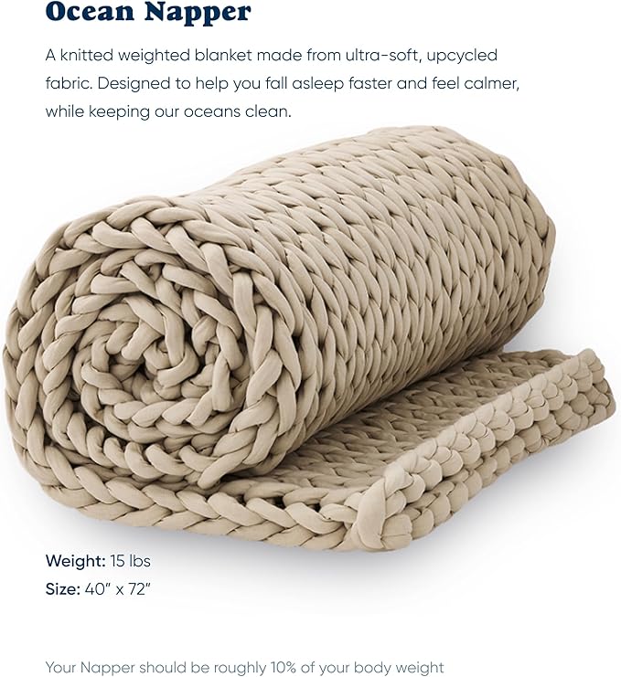Bearaby Weighted Blanket 15 lbs (40"x72") – Driftwood Blanket Recycled Polyester – Eco-Friendly, Heavy Throw for Adults – Soft, Breathable, Sustainable Comfort