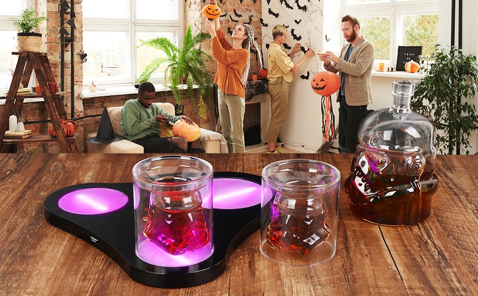 Creative Transparent Creative Whiskey Decanter Set with 7 Colour Lights,2 Glasses,Whiskey Carafe for Wine,Scotch,Bourbon,vodka,Liquor-750ml Gifts for Men,Dad,Husband Christmas and New Year's Gifts 1