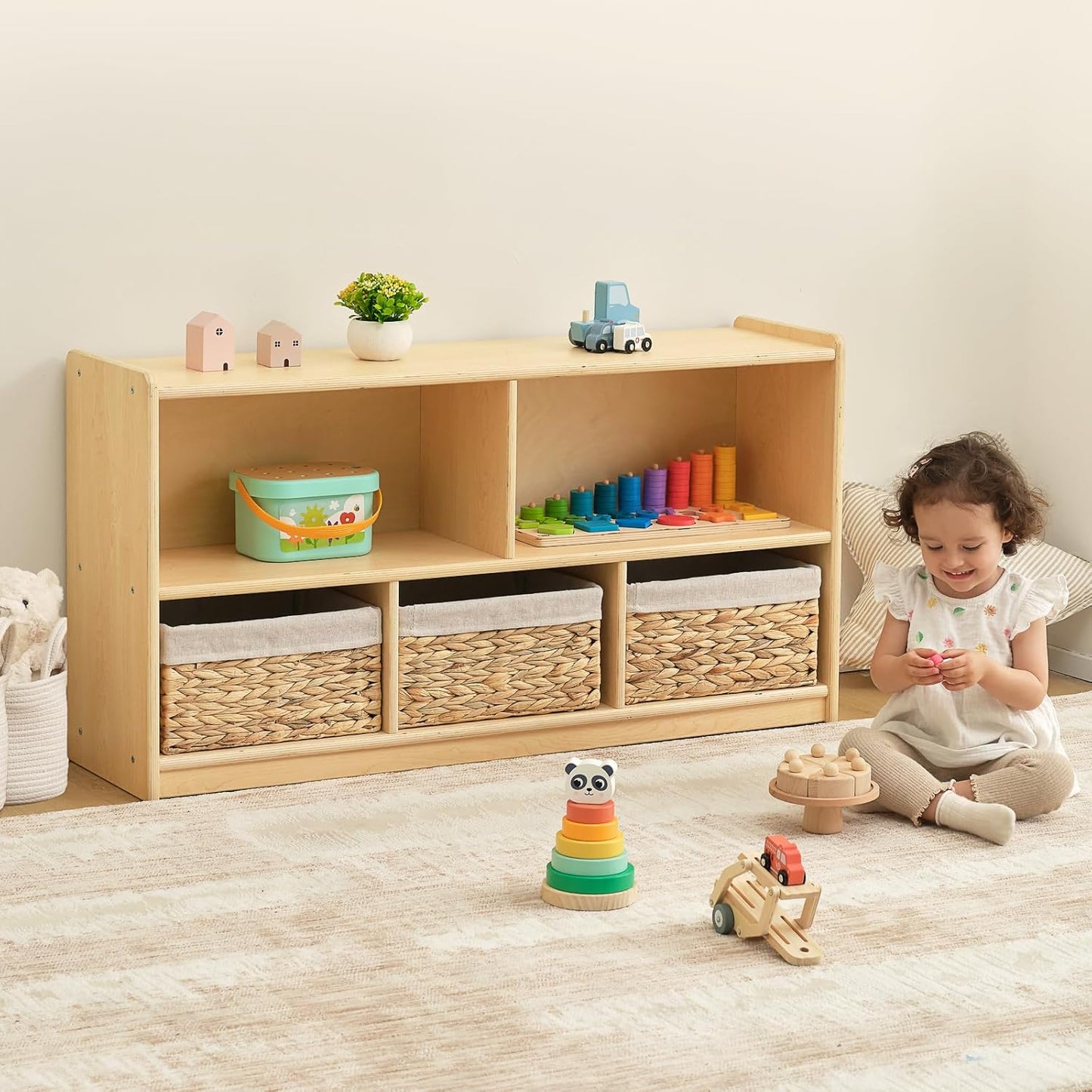 OOOK 5-Compartment Wooden Storage Cabinet, Montessori Shelf for Toy Organizers and Storage, Kids Classroom Organizer, Playroom, Daycare and Preschool Shelf