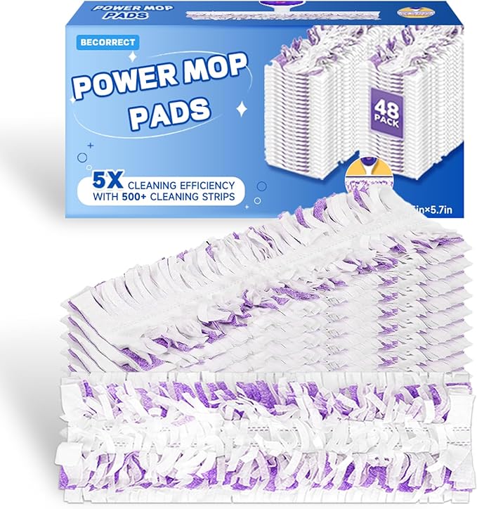 48 Pack Disposable Power Mop Pads Refills for Swiffer Power Mop Pads, 5X Cleaning & Unscented 14-Layer Thickened Multi-Surface Replacement Mopping Refills Pads for Floor Surface Cleaning