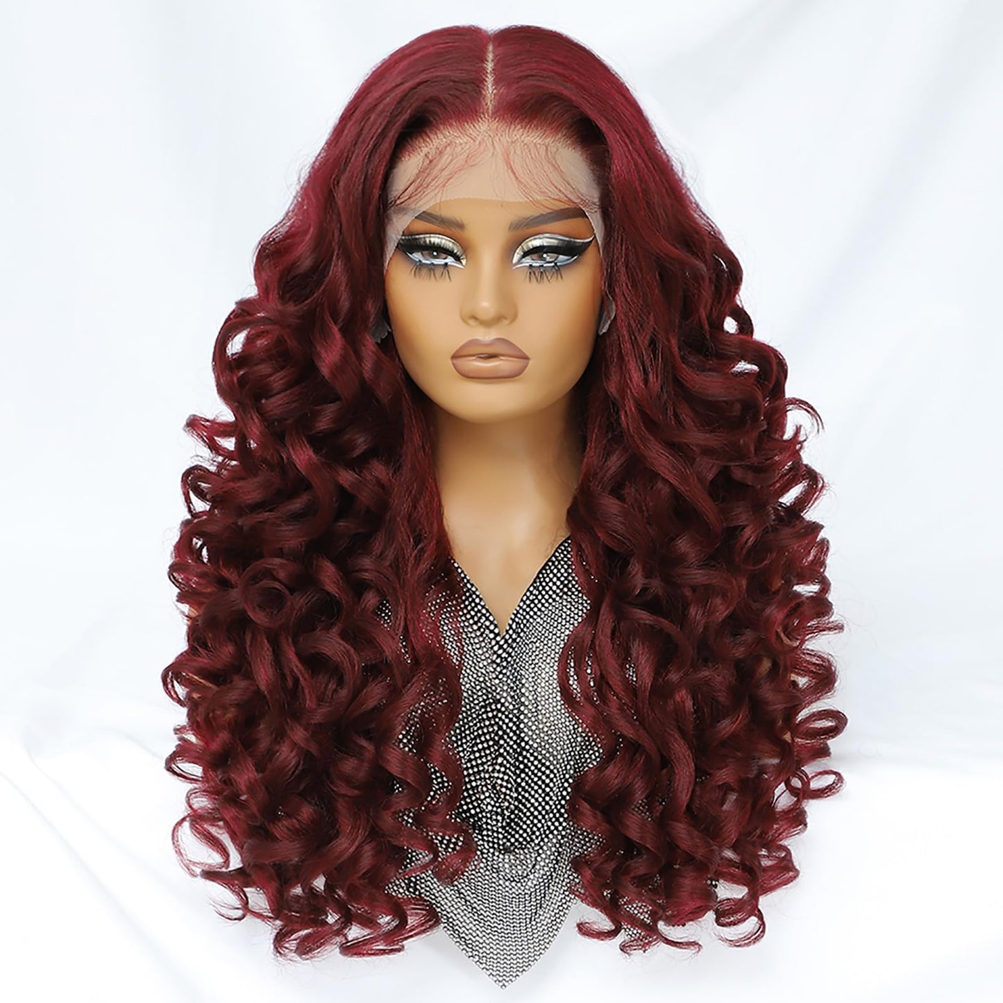 Felek Burgundy Wig Long Synthetic 13x6 Lace Front Wigs for Black and White Women Red Loose Wave HD Transparent Lace Frontal Wigs
