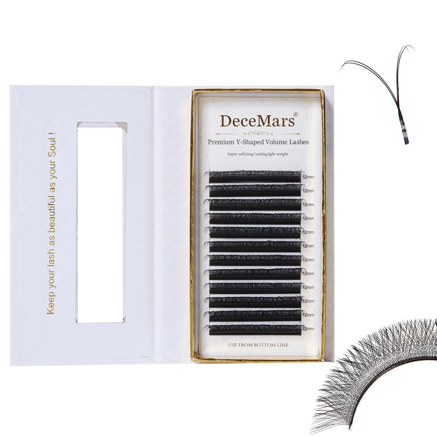 DeceMars Two Tip YY Eyelash Extensions Supplies D Curl 0.07mm Thickness 10mm Soft Lash Trays Premade 4D Easy Fan Y Shaped Volume