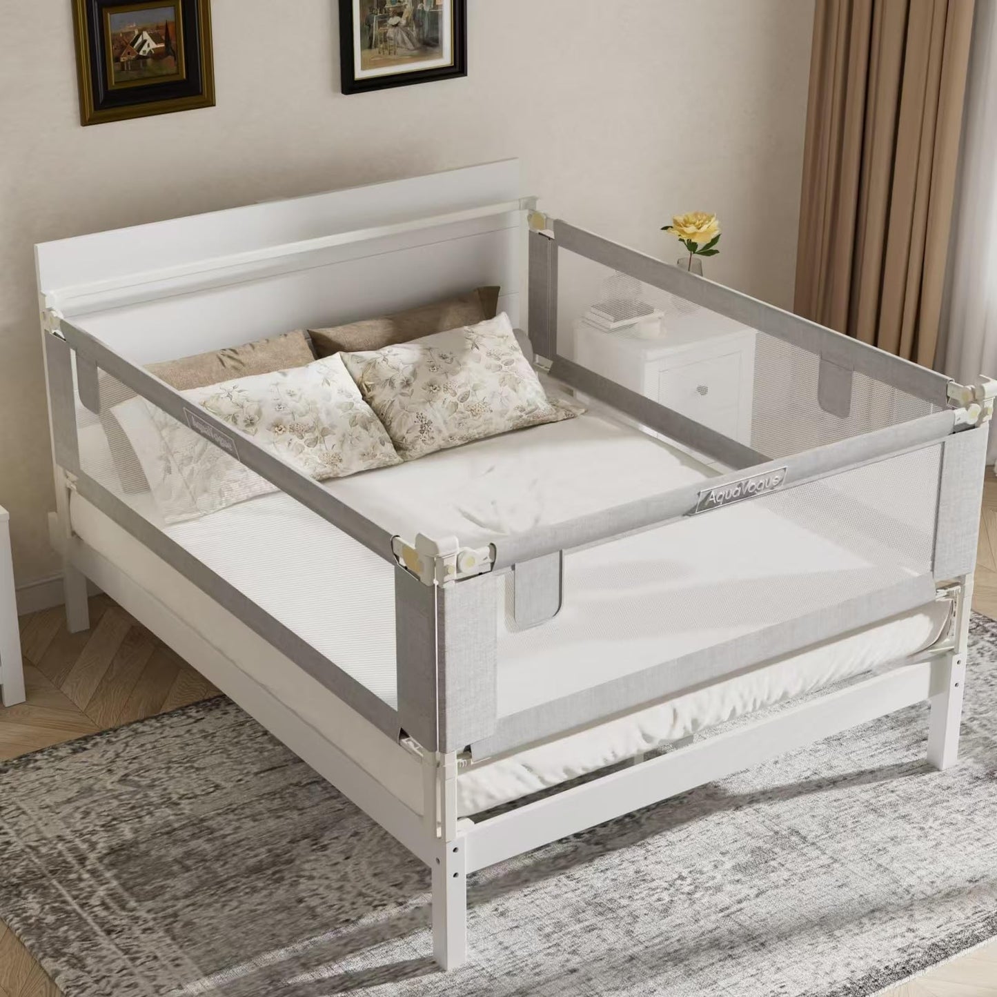 AquaVogue 3-Pack Queen Size Bed Rails for Toddlers -Height Adjustable Baby Bed Rail Guard Specially Designed for Queen Size Bed(78.74 x 78.74 x 59 Inch)
