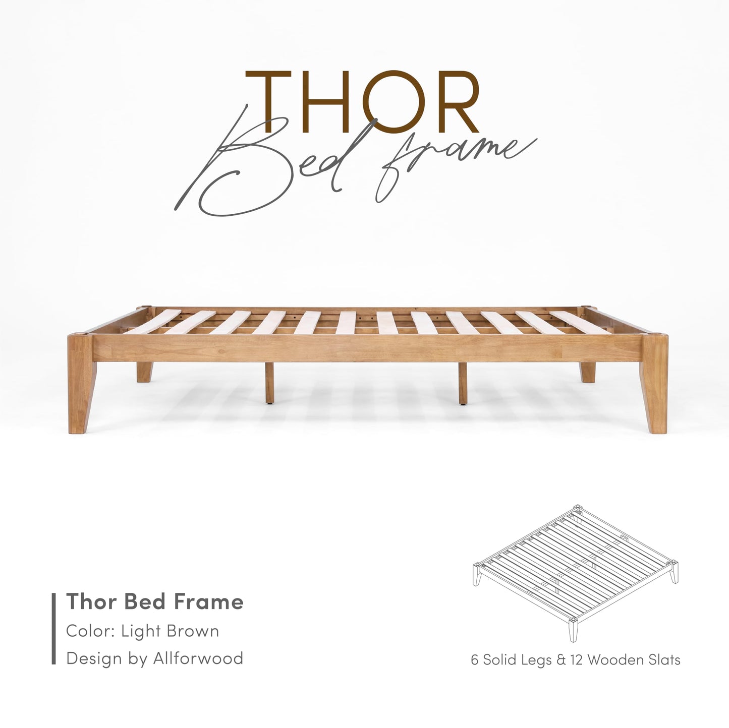 AllForWood Full Bed Frame - Solid Wood Platform Bed - Japanese Joinery Bed Frame - Wood Slat Support - No Box Spring Needed - Easy Assembly - Minimalist & Modern Style (Light Brown, Full)