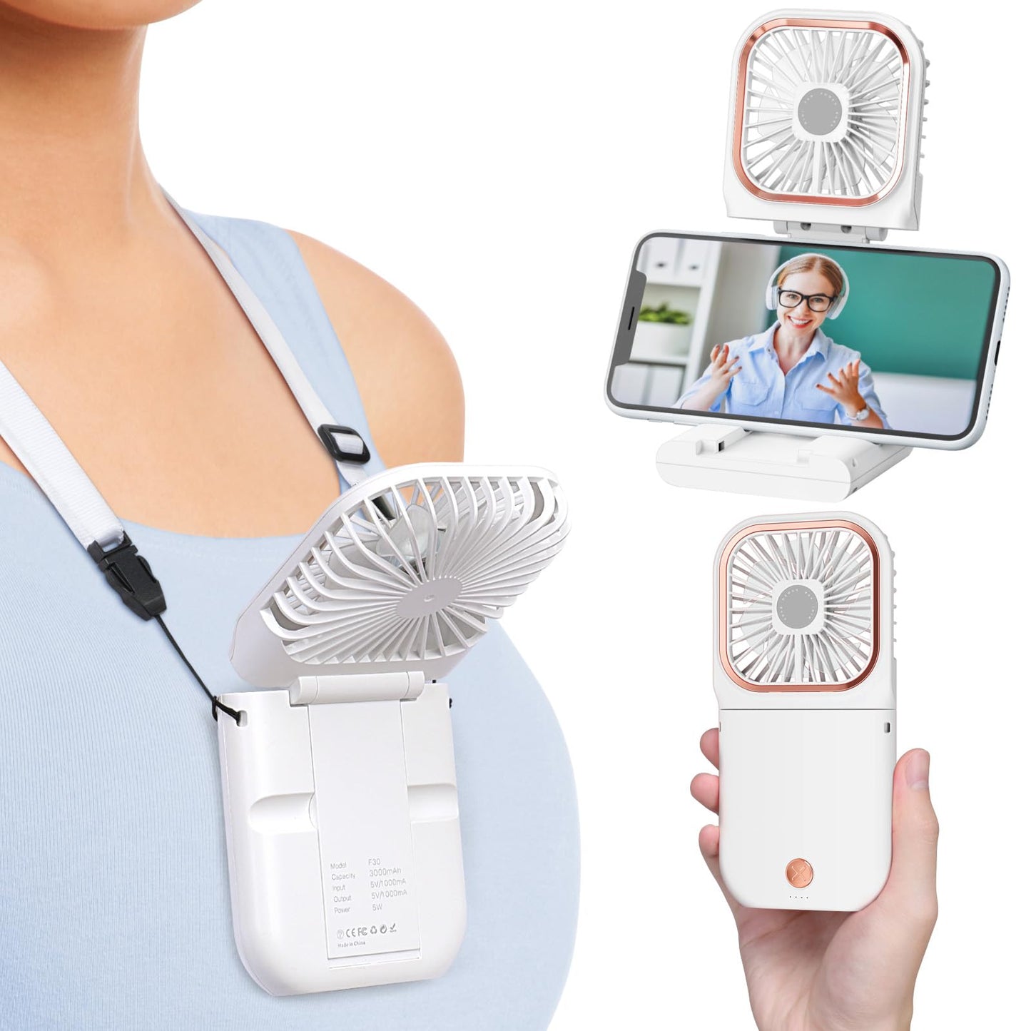 F-Color Portable Mini Handheld Fan - Personal Fan With Phone Holder 3 Speed Adjustable Small Pocket Fan For Summer Travel Outdoo