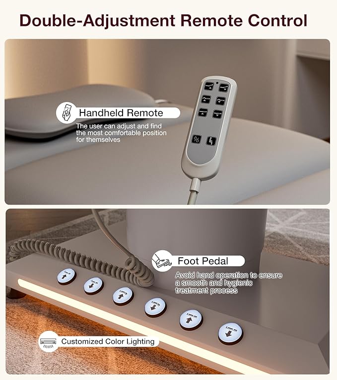 VARONXE Fully Electric Massage Table w/3 Motors, Professional Angle and Height Adjustable Spa Bed Facial Chair, Motorized Esthetician Bed Treatment Table for Beauty Salon, Grey
