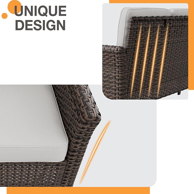 COOS BAY Harbor Retreat 3 Piece Outdoor Furniture Set, Patio Conversation Set with 2 Seat Loveseat and Ottomans, Wicker Furniture, Brown/Beige