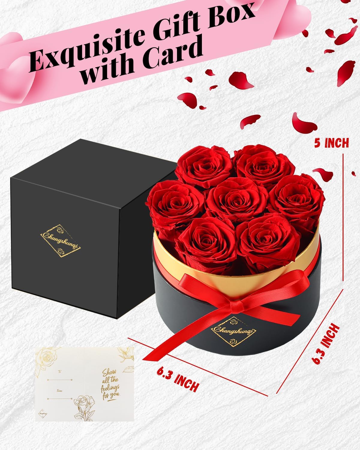 Changshunqi Forever Flowers Preserved Roses in a Box - 7 Preserved Flowers in a Box Last 2-3 Years, Eternal Rose Birthday Flower Gifts for Women Her Wife, Anniversary, Mothers Rose Gift for Her