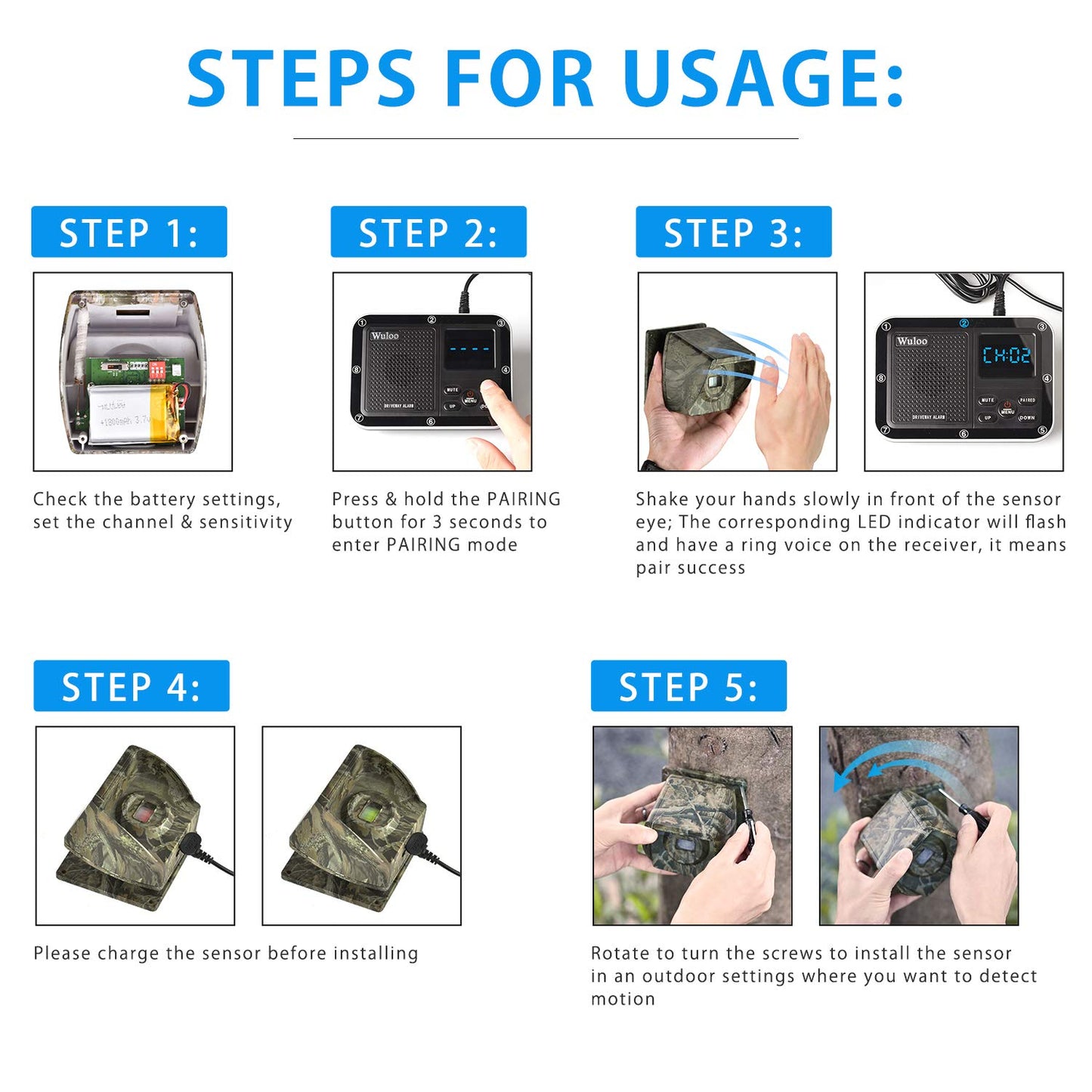 1800 Ft Wireless Outside Driveway Alarm Outdoor Motion Sensor & Detector Driveway Alert System, Rechargeable Battery/Weatherproof/Mute Mode/Clock and Alarm Functional (1&4-Camouflage)
