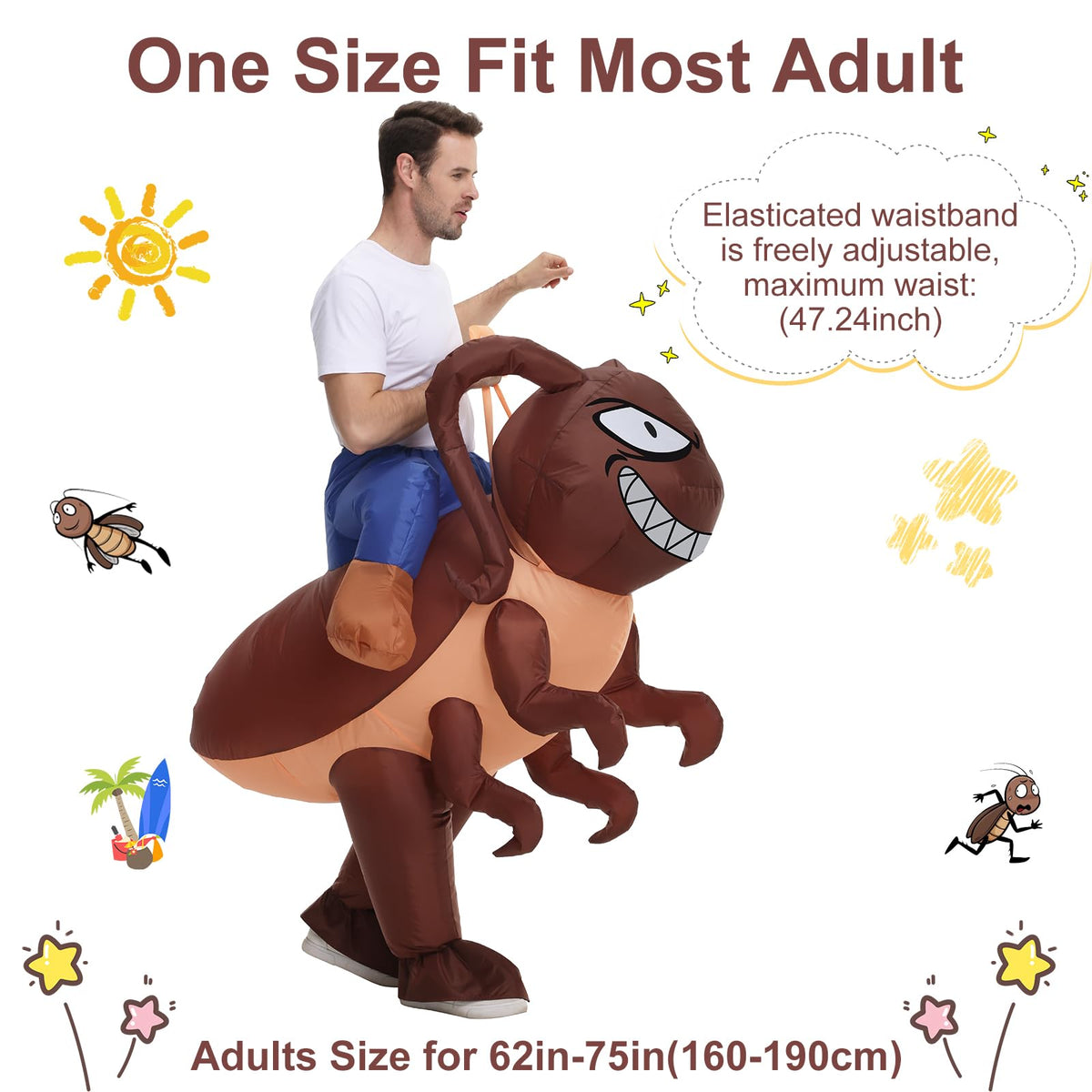 Servllcell Inflatable Cockroach Costume for Adult,Halloween Costumes Blow Up Costumes Ride On Roach Funny Animal Costume for Men Women Cosplay Party