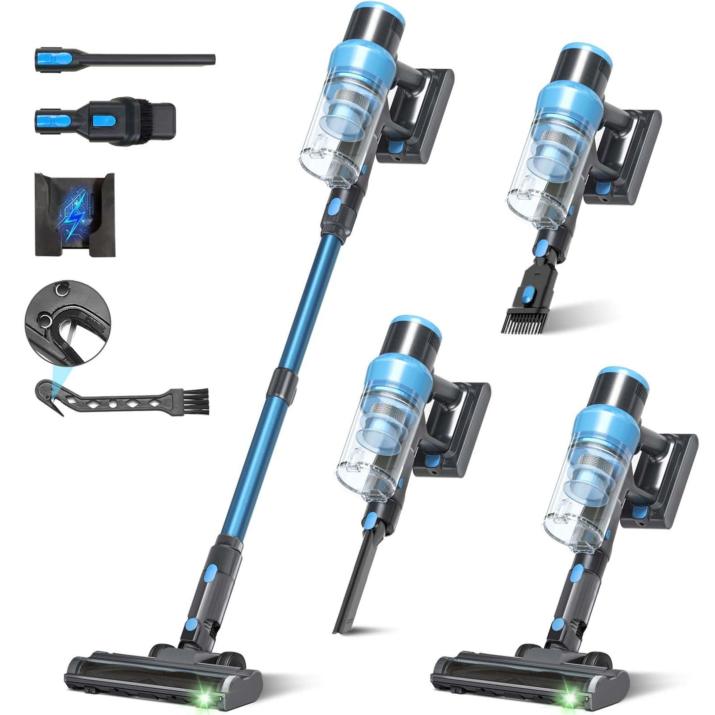 PRAVOLE Cordless Vacuum Cleaner - 400W, 48kPa Suction, 65min Runtime, Blue, Self-Standing, Anti-Tangle for Home & Pet Hair