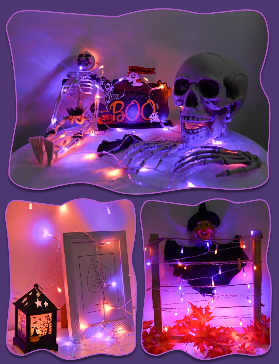 Cshare Halloween String Lights Battery Operated With Timer, Orange and Purple Outdoor 9.8ft 30LED, Decorations for Party Yard Pathway Indoor Outdoor