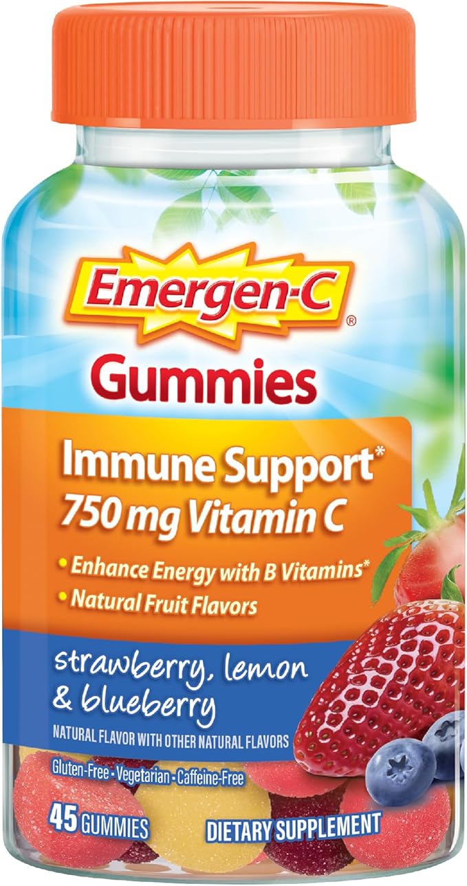 Emergen-C 750mg Vitamin C Gummies for Adults, Immune Support Gummies, Gluten Free, Strawberry, Lemon and Blueberry Flavors...