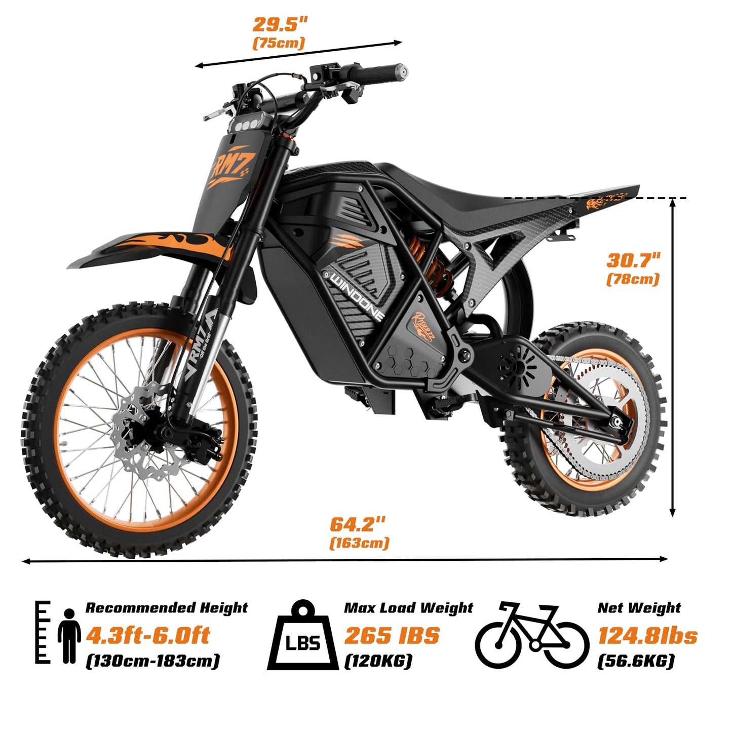 Windone RM7 Electric Dirt Bike for Teens & Adults, 48V 22.5Ah, 37MPH & 45-Mile Electric Motorcycle, 2200W Ebike, 14"/12" Off-Road Tire E-Bike, Dual Hydraulic Brakes, Full Suspension, Fit Age 13+