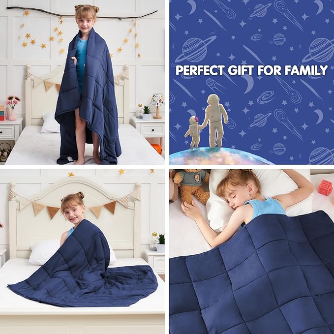 Weighted Blanket Kids 3lbs, 36"x48", Cooling Heavy Throw Blanket for 20-40lbs, Microfiber Soft Thick Big Blankets Weighted Comforter Breathable Gift for Sleeping, Navy