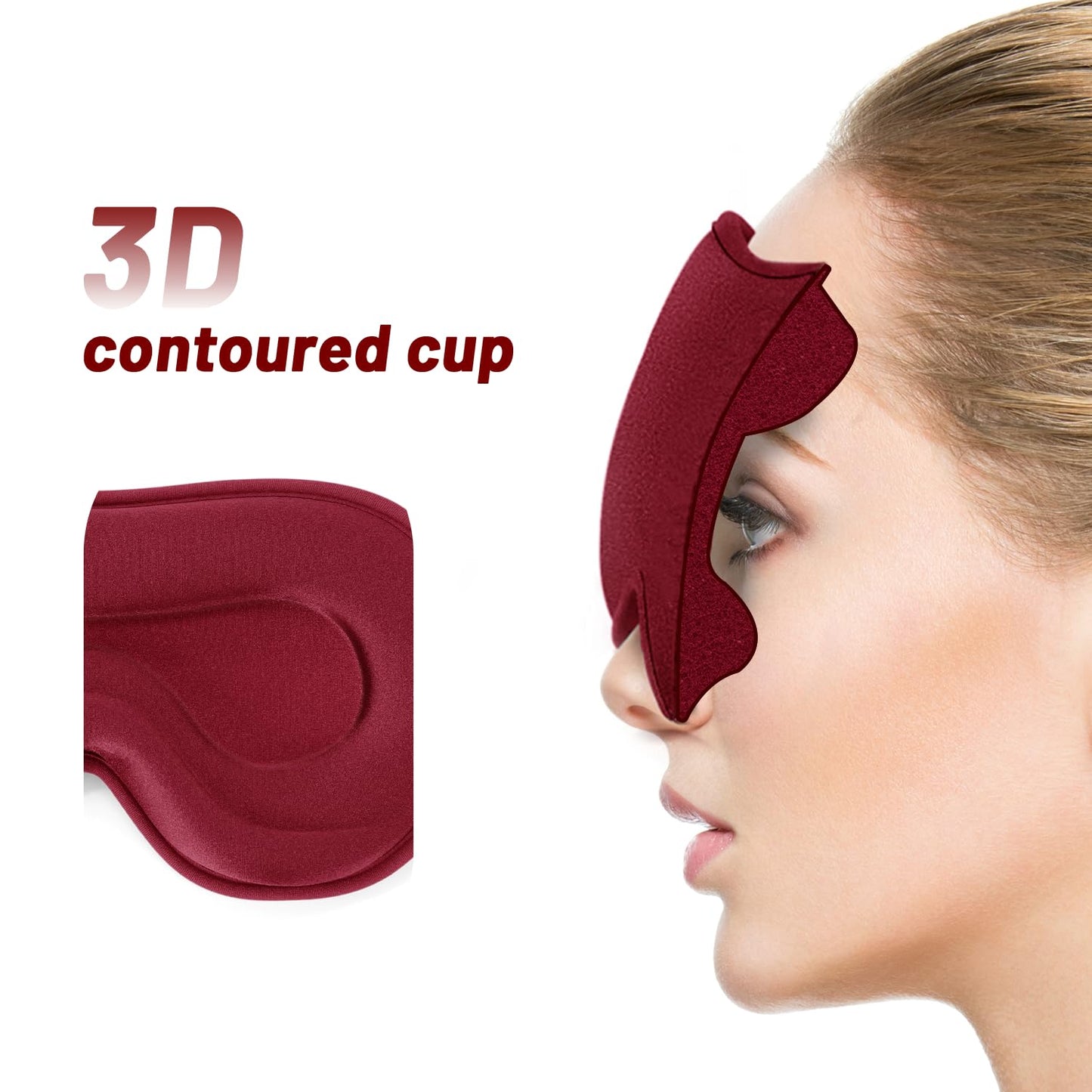 Sleep Eye Mask for Men Women, Lash Extensions 3D Sleeping Mask, Travel Blackout Night Blindfold Eye Shade Cover with Adjustable Strap (Red-3D)