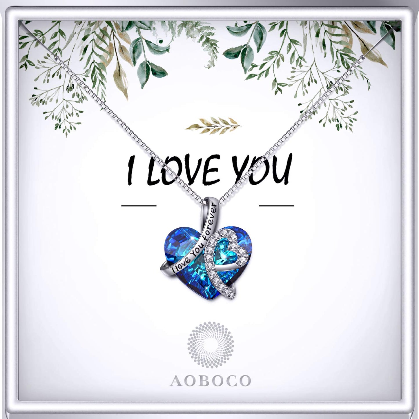 AOBOCO Mothers Necklace Gifts for Mom I Love You Forever Necklace 925 Sterling Silver Blue Heart Pendant for Women Jewelry for M