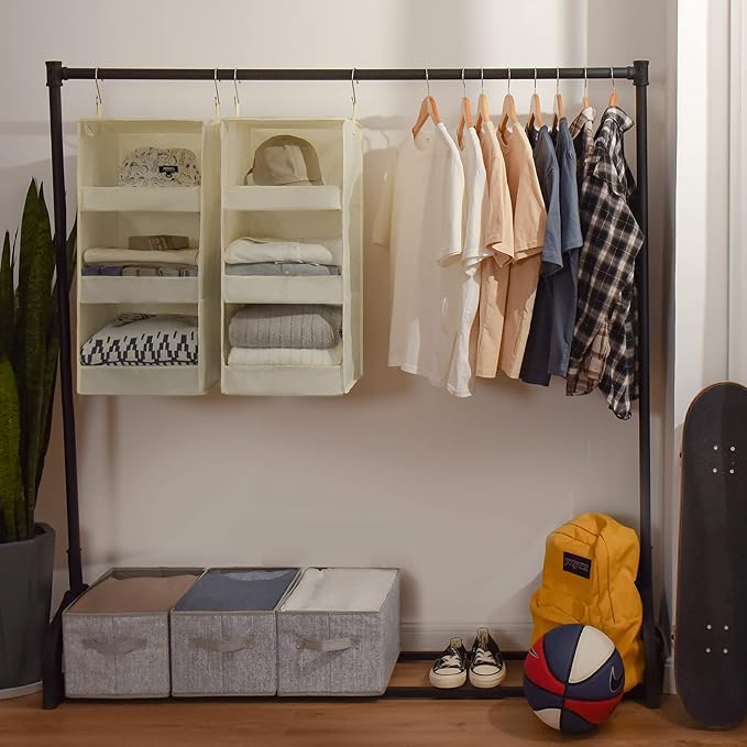 GRANNY SAYS 3-Shelf Hanging Organizer, Foldable Hanging Closet Storage, Closet Shelves Organizer for Camper, Beige, 29 ½" H X 12" W X 12" D, 2-Pack