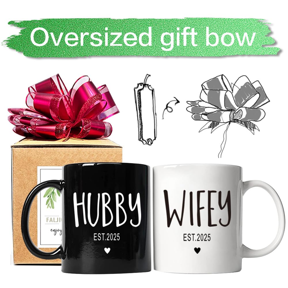 FALJIOK Est 2025 Hubby & Wifey Coffee Mug Set, Wedding Mug Gifts for Couple, Bride Groom Mug Set, Novelty Couples Coffee Mug Set, Mr and Mrs Mugs, Mr & Mrs Bridal Shower Gift, Wedding Gifts
