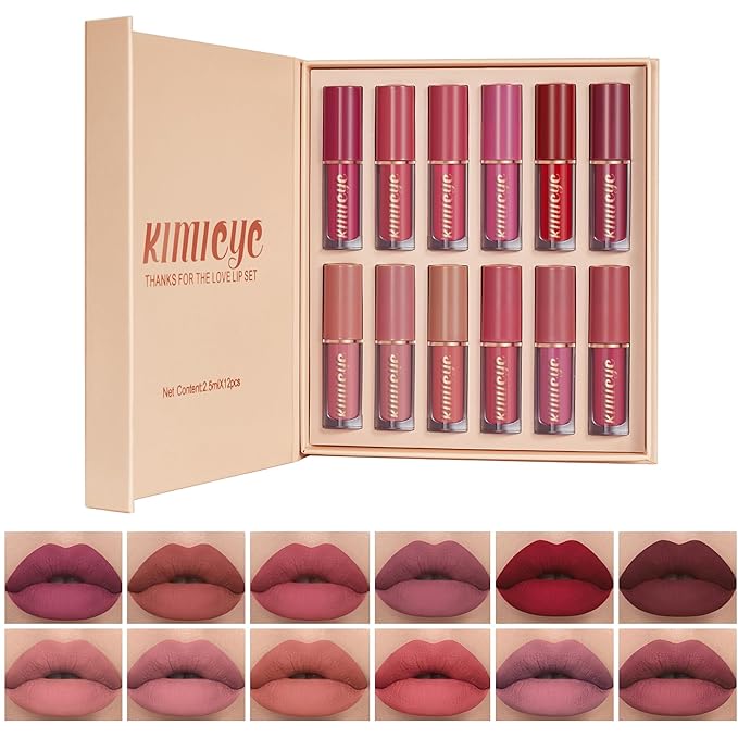 12 Colors Matte Liquid Lipstick Kit, Long Lasting Lip Tint, Waterproof Lip Stain, Non-Stick Cup Quick-dry Velvet Nude to Red Lipstick Makeup Set, Up to 24H Wear (SET B)
